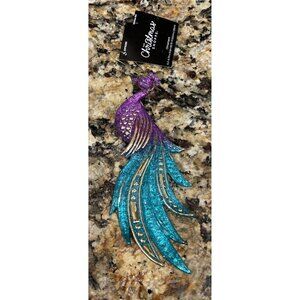 Peacock Acrylic Blue Purple‎ Gold Christmas Tree Holiday Ornament NEW Sparkly